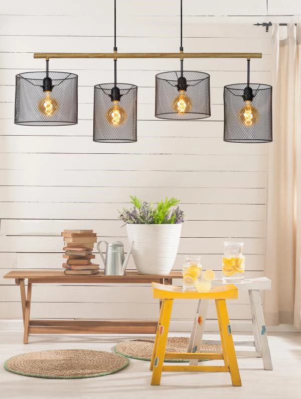 Lucide BASKETT - Pendant light - 4xE27 - Black - ambiance 1